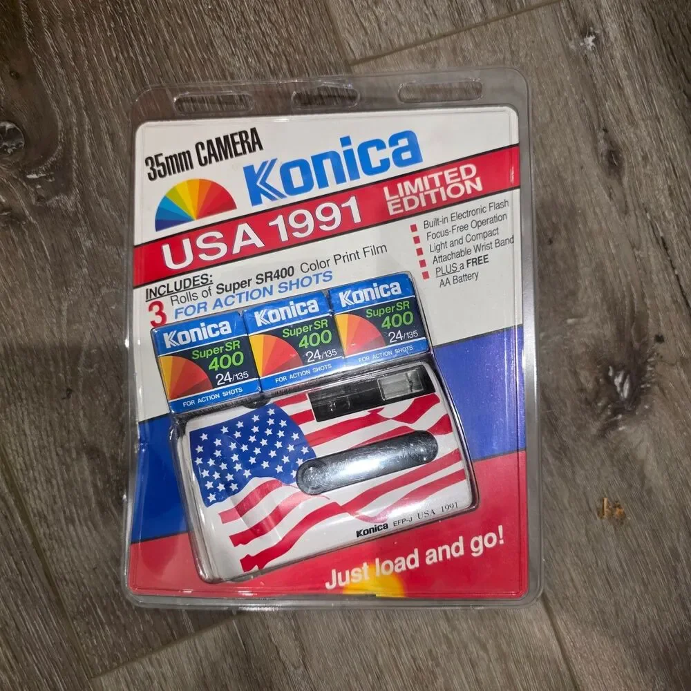 1991 USA Vintage Konica 35mm Film Camera w/ 3 rolls film Super SR 400 Sealed